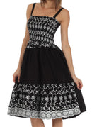Sakkas Sequin Embroidered Smocked Bodice Knee Length Dress_