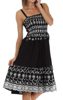 Sakkas Sequin Embroidered Smocked Bodice Knee Length Dress_