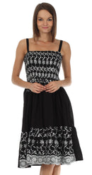 Sakkas Sequin Embroidered Smocked Bodice Knee Length Dress_