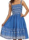 Sakkas Sequin Embroidered Smocked Bodice Knee Length Dress#color_Blue