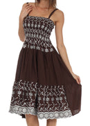 Sakkas Sequin Embroidered Smocked Bodice Knee Length Dress