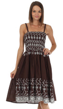 Sakkas Sequin Embroidered Smocked Bodice Knee Length Dress