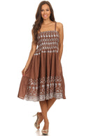 Sakkas Sequin Embroidered Smocked Bodice Knee Length Dress
