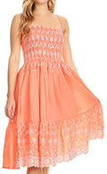 Sakkas Sequin Embroidered Smocked Bodice Knee Length Dress#color_Melon