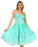 Sakkas Sequin Embroidered Smocked Bodice Knee Length Dress