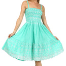 Sakkas Sequin Embroidered Smocked Bodice Knee Length Dress