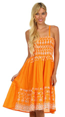 Sakkas Sequin Embroidered Smocked Bodice Knee Length Dress