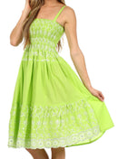 Sakkas Sequin Embroidered Smocked Bodice Knee Length Dress