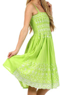 Sakkas Sequin Embroidered Smocked Bodice Knee Length Dress