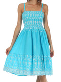 Sakkas Sequin Embroidered Smocked Bodice Knee Length Dress#color_Turquoise