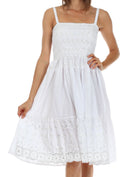 Sakkas Sequin Embroidered Smocked Bodice Knee Length Dress