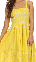 Sakkas Sequin Embroidered Smocked Bodice Knee Length Dress#color_Yellow