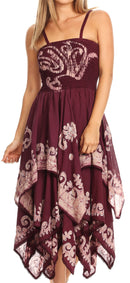Sakkas Batik Smocked Bodice Handkerchief Hem Dress