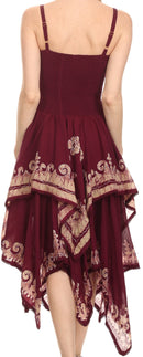 Sakkas Batik Smocked Bodice Handkerchief Hem Dress