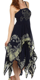 Sakkas Batik Smocked Bodice Handkerchief Hem Dress