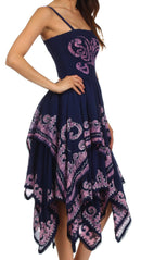 Sakkas Batik Smocked Bodice Handkerchief Hem Dress