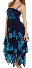 Sakkas Batik Smocked Bodice Handkerchief Hem Dress