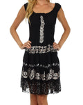 Sakkas Isabella Gypsy Boho Renaissance Batik Dress#color_Black / White
