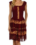 Sakkas Isabella Gypsy Boho Renaissance Batik Dress#color_Chocolate