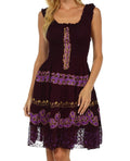 Sakkas Isabella Gypsy Boho Renaissance Batik Dress#color_Eggplant