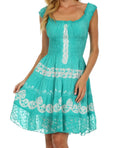Sakkas Isabella Gypsy Boho Renaissance Batik Dress#color_Mint / White
