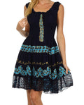 Sakkas Isabella Gypsy Boho Renaissance Batik Dress#color_Navy / Turquoise