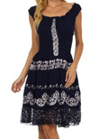Sakkas Isabella Gypsy Boho Renaissance Batik Dress#color_Navy / White