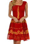 Sakkas Isabella Gypsy Boho Renaissance Batik Dress#color_Red / Gold