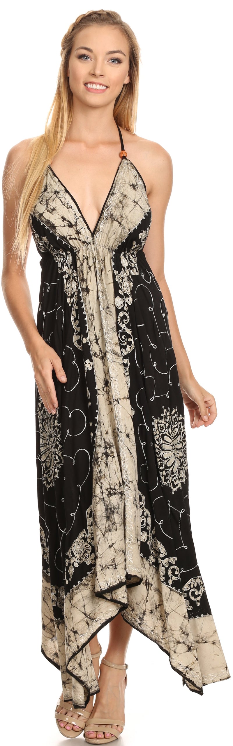 Sakkas Serenity Embroidered Batik Halter Dress