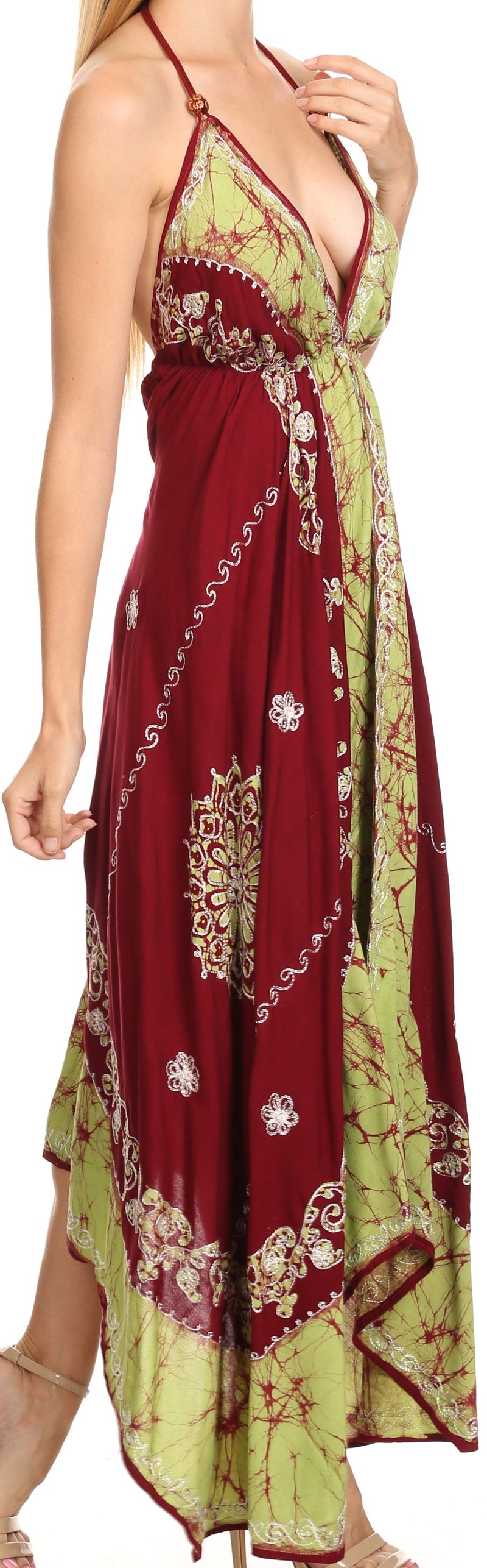 Sakkas Serenity Embroidered Batik Halter Dress