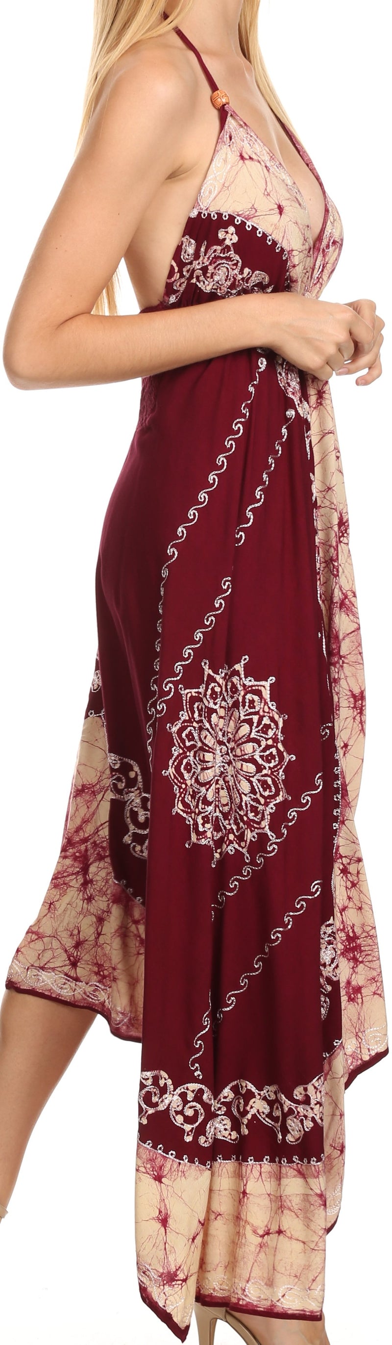 Sakkas Serenity Embroidered Batik Halter Dress