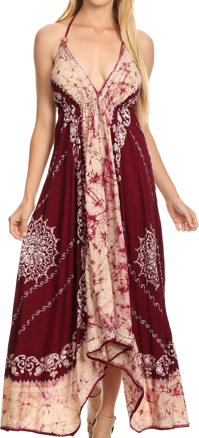 Sakkas Serenity Embroidered Batik Halter Dress