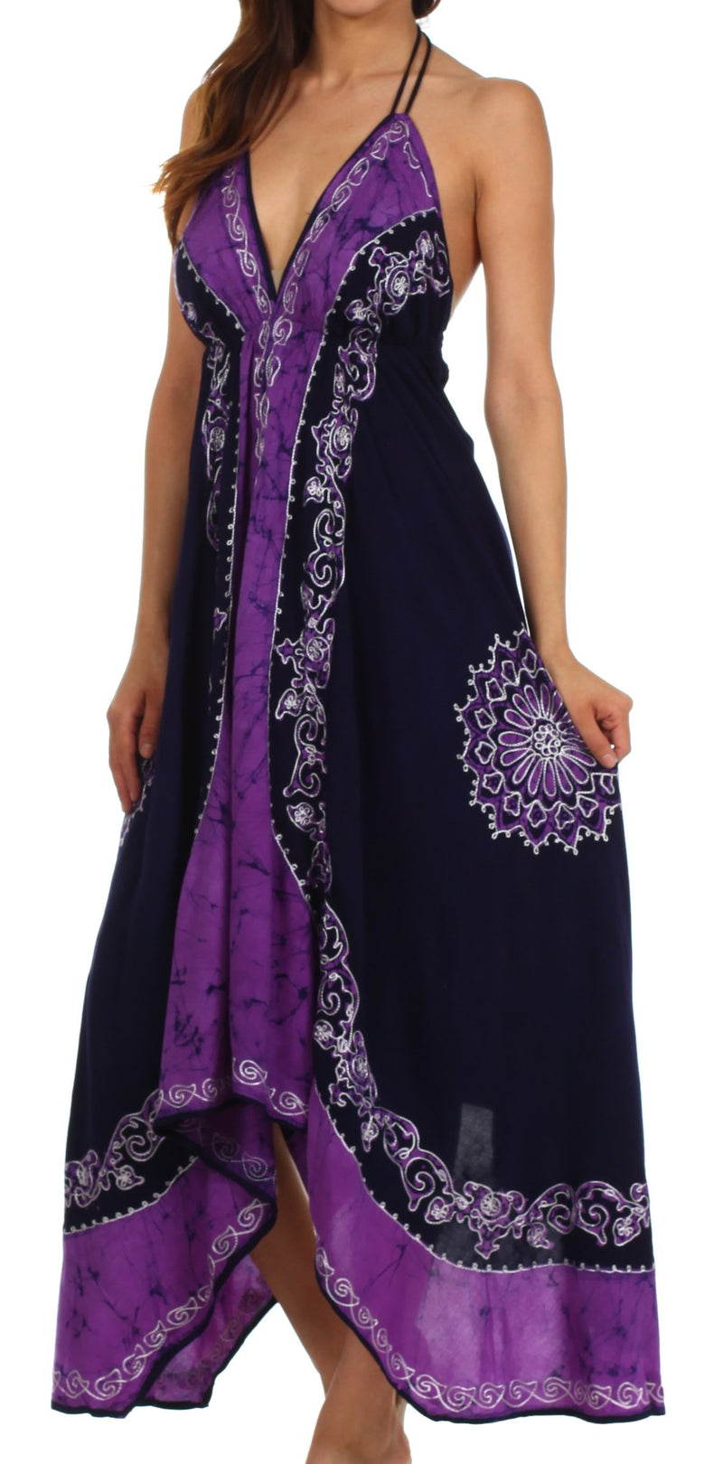Sakkas Serenity Embroidered Batik Halter Dress
