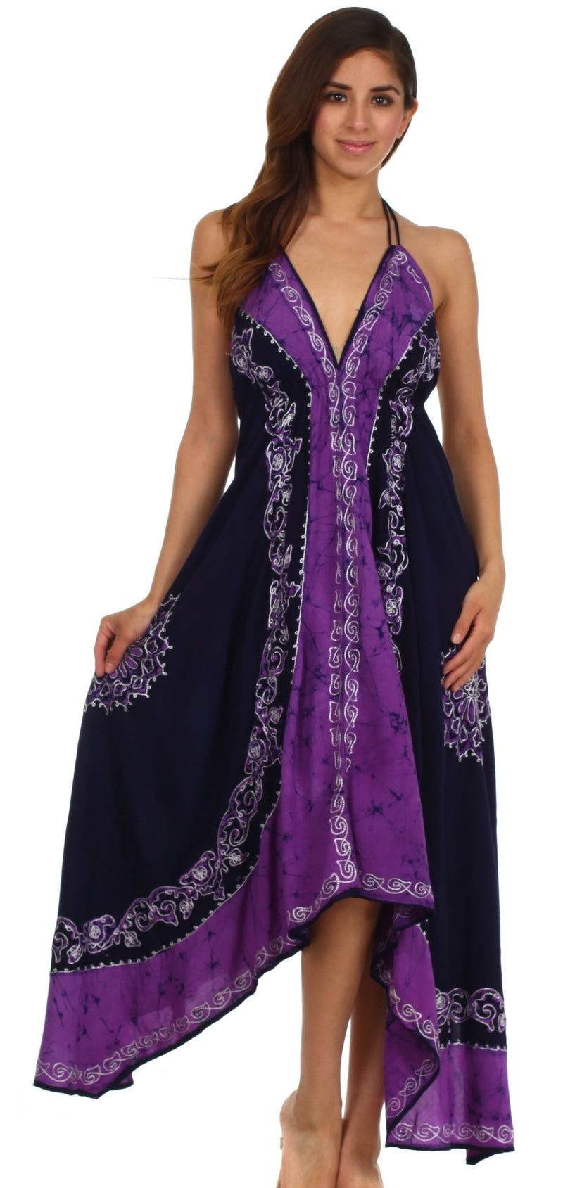 Sakkas Serenity Embroidered Batik Halter Dress