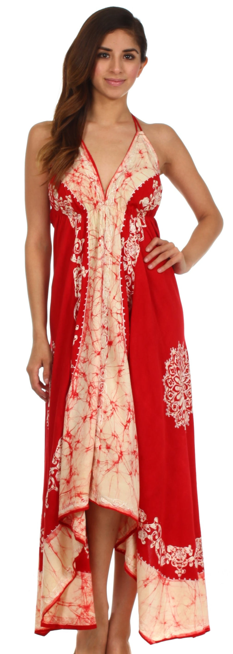 Sakkas Serenity Embroidered Batik Halter Dress
