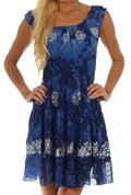 Sakkas Azura Gypsy Boho Peasant Batik Dress#color_Navy