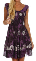 Sakkas Azura Gypsy Boho Peasant Batik Dress#color_Purple