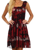 Sakkas Azura Gypsy Boho Peasant Batik Dress#color_Red