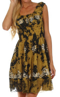 Sakkas Azura Gypsy Boho Peasant Batik Dress#color_Yellow
