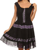 Olivia Gypsy Boho Peasant Batik Dress#color_Black/Purple