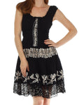 Olivia Gypsy Boho Peasant Batik Dress#color_Black/White