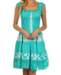 Olivia Gypsy Boho Peasant Batik Dress#color_Mint/White