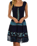 Olivia Gypsy Boho Peasant Batik Dress#color_Navy/Turquoise