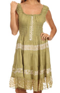 Olivia Gypsy Boho Peasant Batik Dress#color_Olive