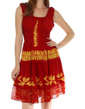 Olivia Gypsy Boho Peasant Batik Dress#color_Red/Gold