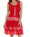 Olivia Gypsy Boho Peasant Batik Dress#color_Red/White