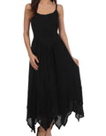 Sakkas Rayon Embroidered Stonewashed Adjustable Spaghetti Straps Long Dress#color_Black