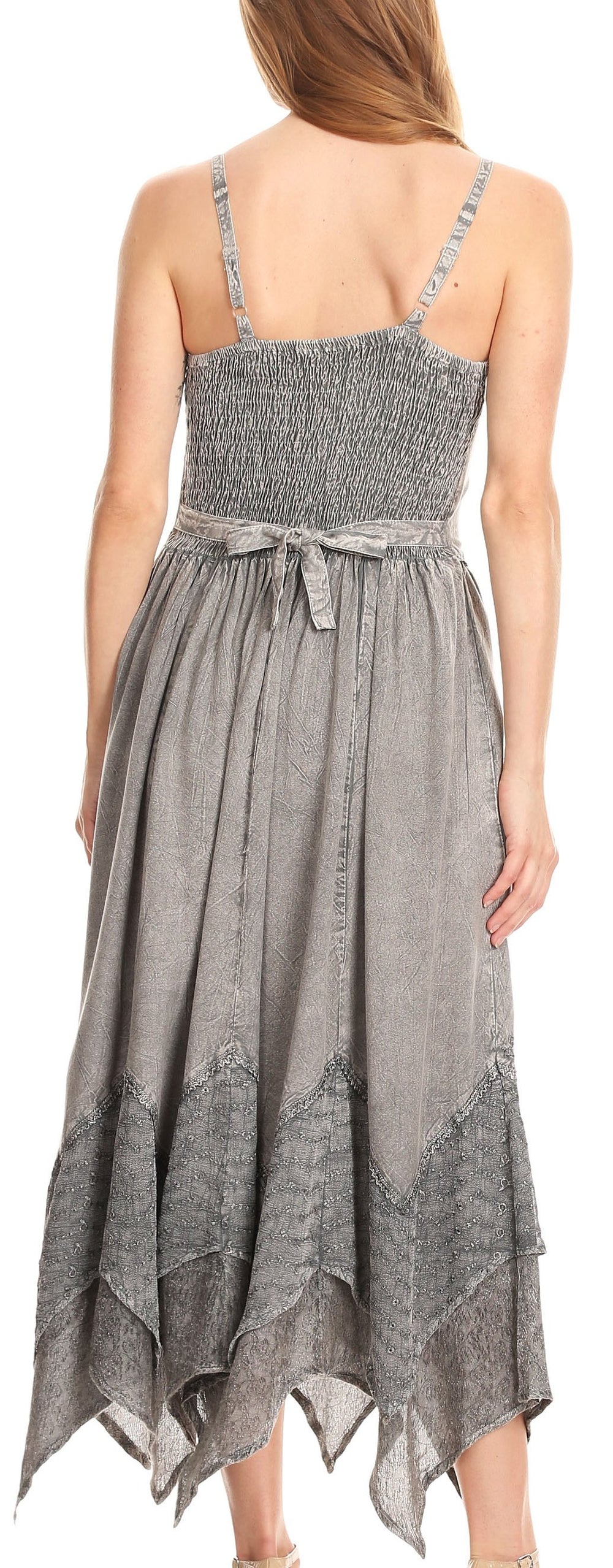 Sakkas Rayon Embroidered Stonewashed Adjustable Spaghetti Straps Long