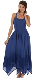 Sakkas Rayon Embroidered Stonewashed Adjustable Spaghetti Straps Long Dress
