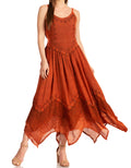 Sakkas Rayon Embroidered Stonewashed Adjustable Spaghetti Straps Long Dress#color_Orange
